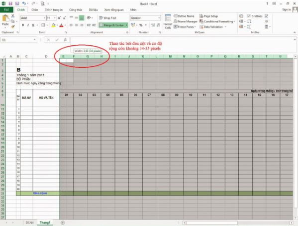 Hướng dẫn cách làm bảng chấm công bằng Excel mới nhất 6